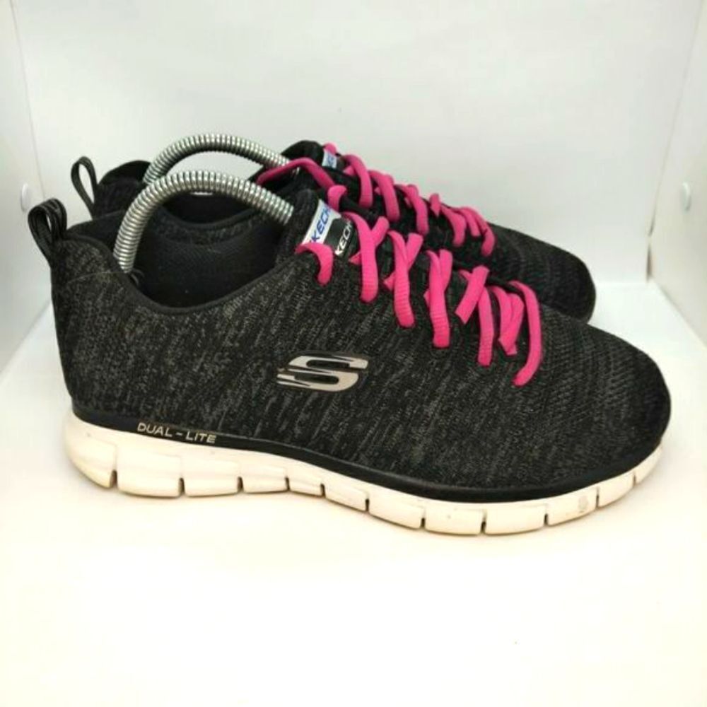 Skechers Synergy Power Switch Knit Sneakers Shoes Womens Size 7.5 Black Pink Cas
